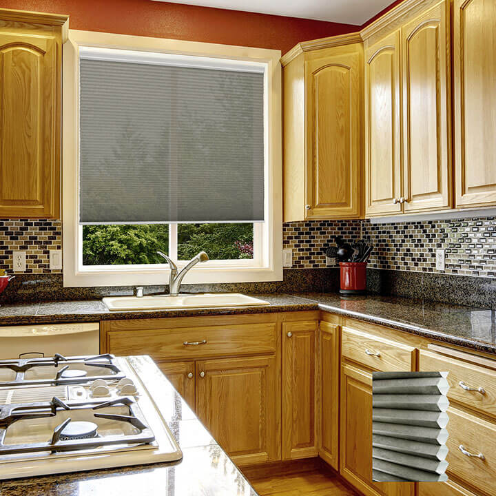 Turku 電動標準型半透光蜂巢簾灰褐 (Antique Pewter)