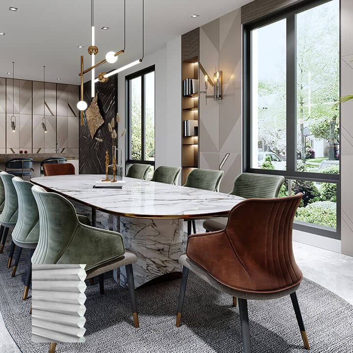 Turku 電動雙循環上下開合半透光蜂巢簾亮灰 (Gray Sheen)