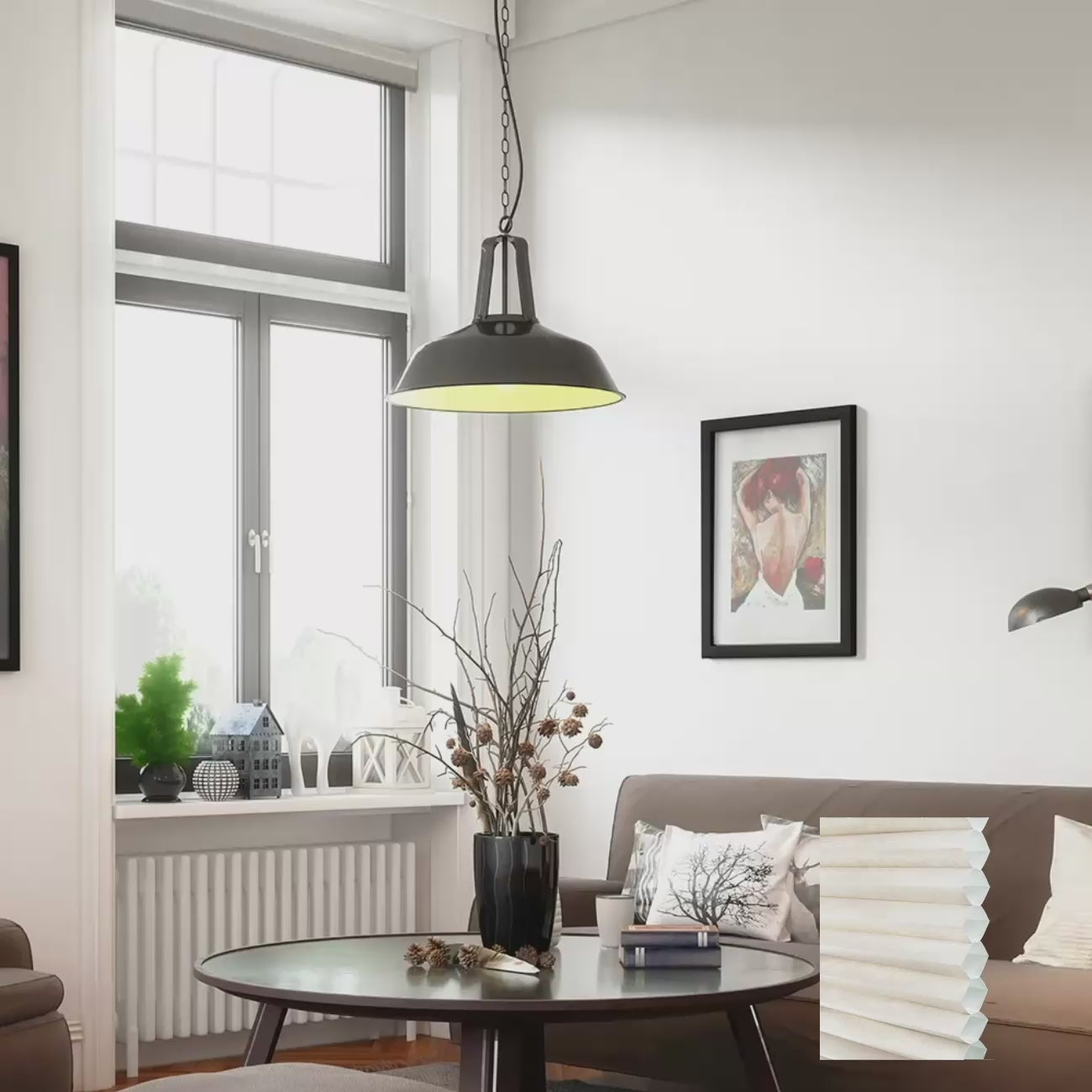 Turku 電動標準型半透光蜂巢簾冬白 (Winter White)